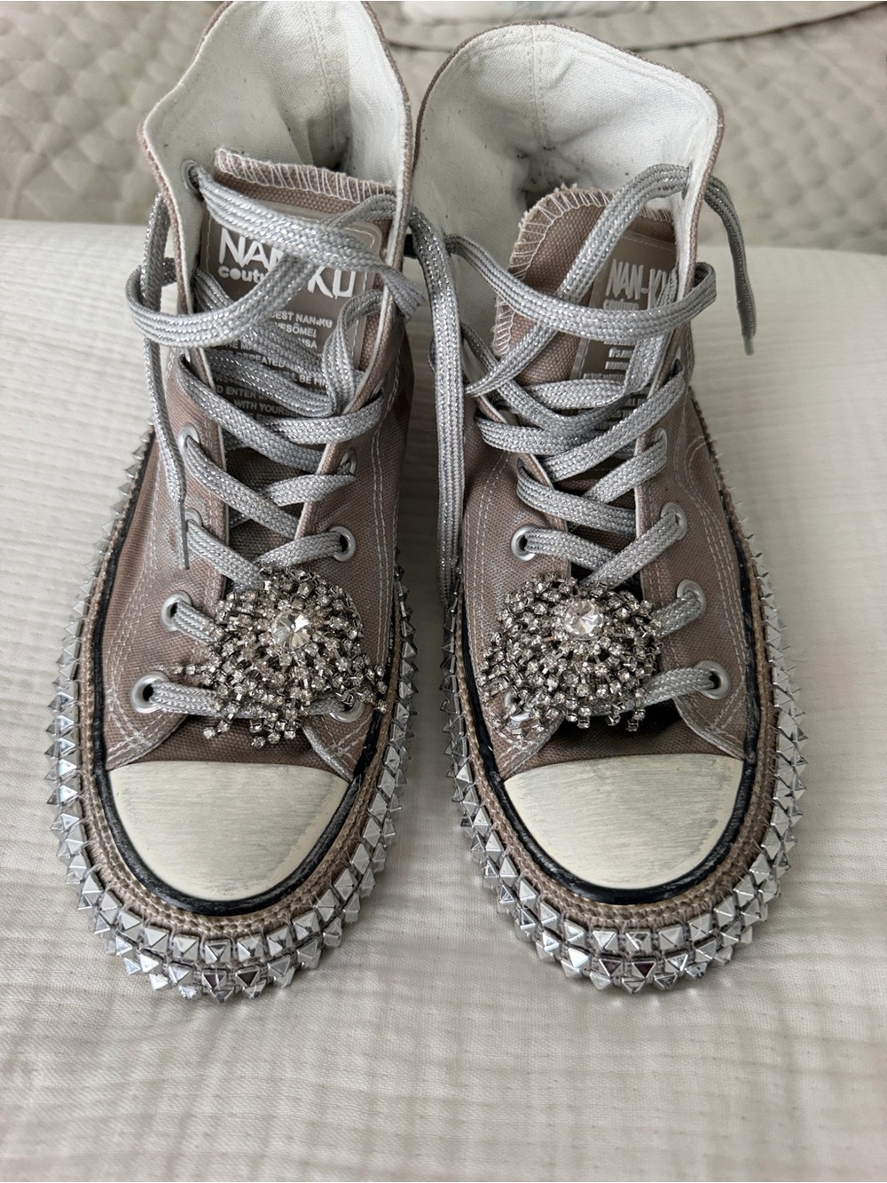 Free People Glitter High-Top Platform Sneakers - Taupe - Picture 2 of 3